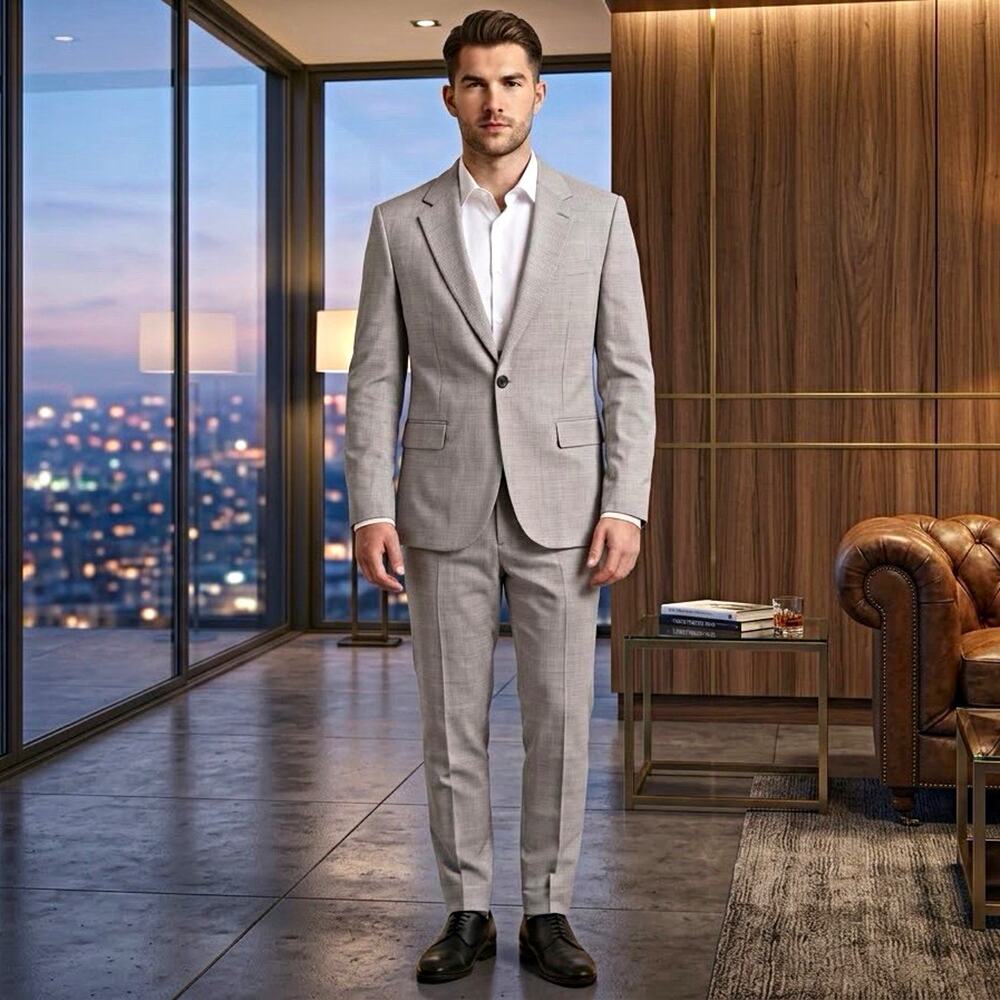 ASOS DESIGN Men's Gray Houndstooth Wool 2-Piece Slim Suit NWT 38R 32x30